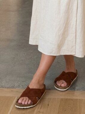 Biostep Suede Crisscross Slide Sandals in Rust Made in Spain